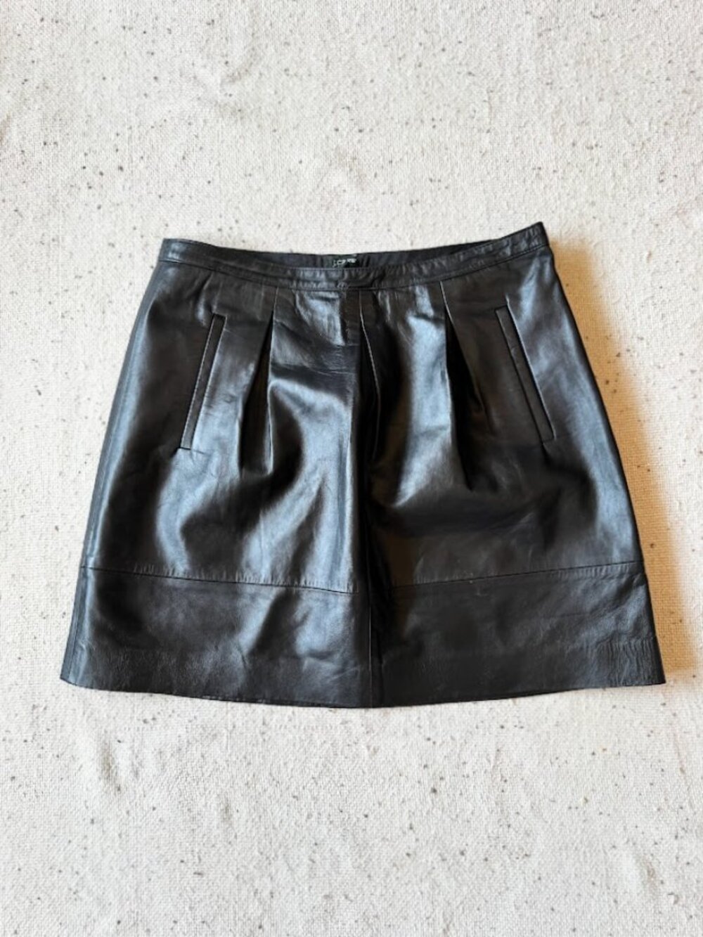 J.Crew 100% Leather A-Line Skirt Black Size 8 Pleated Pockets Holiday 2013